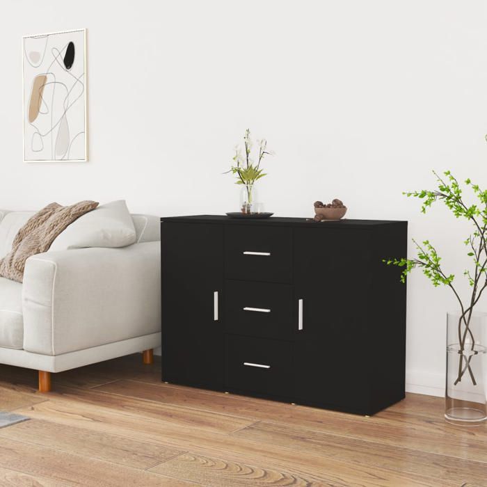Buffet-Meuble de rangement Noir 91x295x65 cm Bois dingénierie