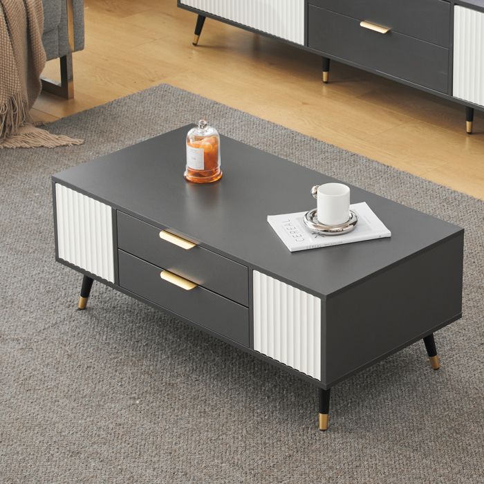 Nouveau épaississement design moderne moderne gris blanc table basse rectangulaire 100x50x40 cm avec 2 portes 2 tiroirs et
