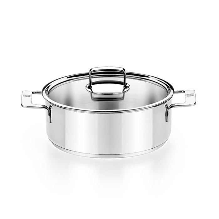 BRA Signature  Casserole avec couvercle 30 cm inox 18/10 sans antiadhésif résistante à lusure triple fond pleine induction