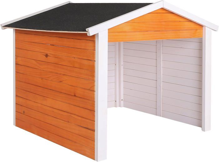 Garage Robot Tondeuse Wiltec - Bois Massif 80x70x38cm - Toit Plat Gris