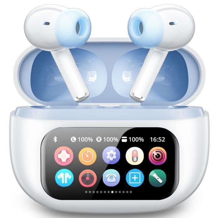 DJOIN Écouteurs sans Fil 50H Écouteurs avec Écran Tactile Multifonction Bluetooth 5.4 IPX7 Réduction du Bruit ANC 5 Mode EQ Blanc