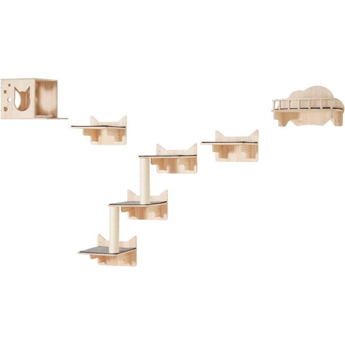 Comparer les prix de Étagères Murales Pour Chat, Lot De 5, Ensemble De Meubles Muraux Avec Plateformes À Sauter, Nid, Perchoir, Arbre À Chat, Charge