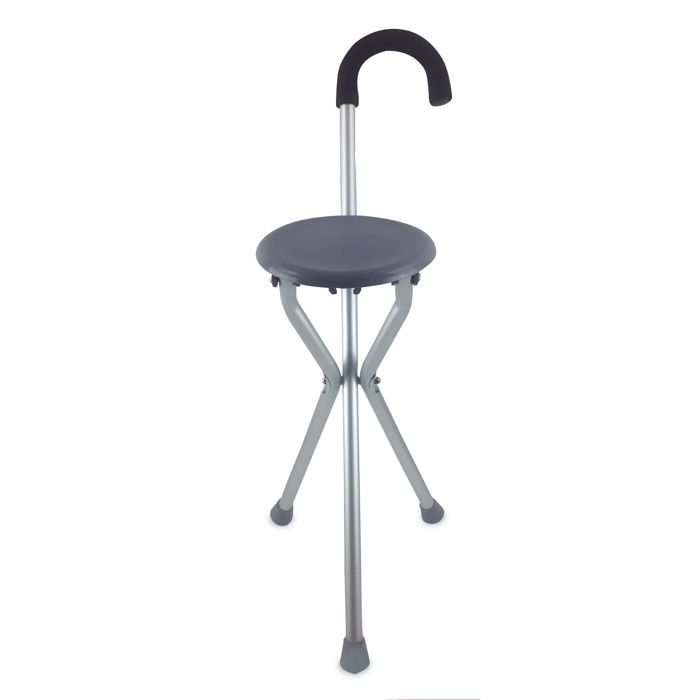 Bâton De Marche/tir En Aluminium - Poignée Cuir Marron, Embout Caoutchouc - Neuf