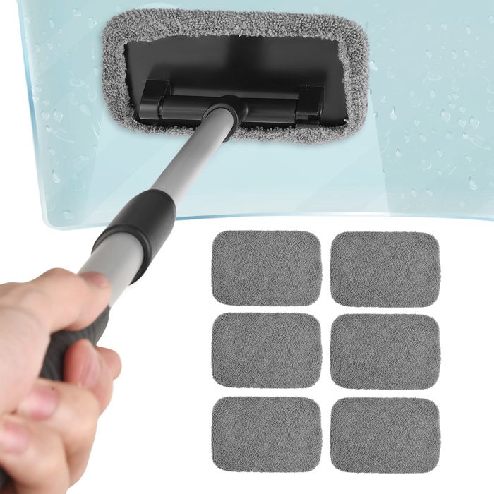 Brosse Nettoyage Voiture Extensible – Microfibre Pare-Brise 180° Pivotante – Kit Avec 2 Tampons Lavables – Idéal Vitres Et Intérieur