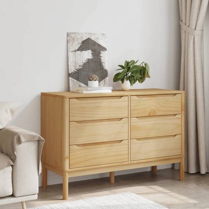 (SOLDE dété) Commode - Décor salon/Dessus robuste - FLORO cire marron bois de pin massif *aspect pratique6471091