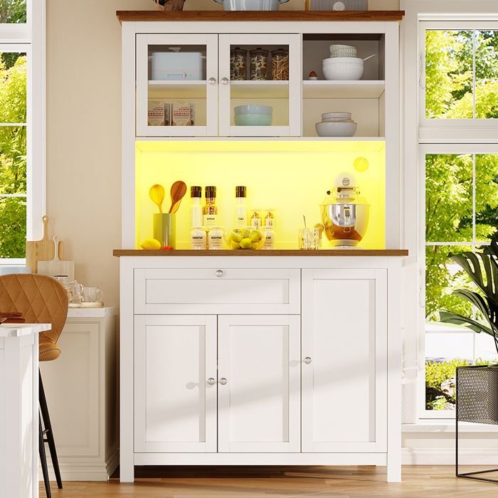 Armoire cuisine Buffet De Cuisine 104x40x180 cm Vitrine LED étagères réglables Blanc Armoire cuisine Buffet De Cuisine 104x40x180 cm Vitrine LED étagères réglables Blanc