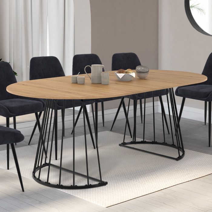 IDMARKET Table à manger extensible ronde YUNA 4-10 personnes bois et noir 110 - 200 cm