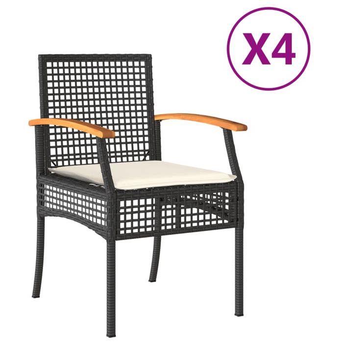 CHIC Chaises de jardin coussins lot de 4（4 pcs) noir résine tressée acacia - 54x57x85 cm 694067 S11