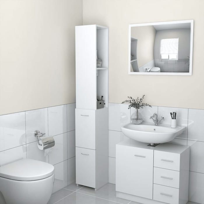 SALE 2026 Meuble de lavabo de salle de bain Blanc - Armoire de salle de bain blanc 25x26 5x170cm - bois dingénierie PRO291835431