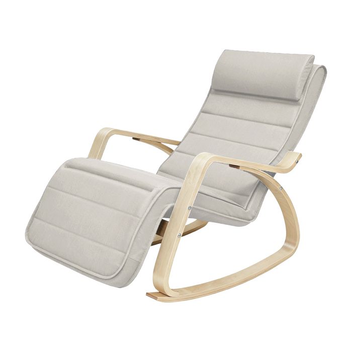 Fauteuil à Bascule avec Repose-Pieds Réglable sur 5 Niveaux avec Accoudoirs en Bois pour Salon Beige et Naturel Fauteuil à Bascule avec Repose-Pieds Réglable sur 5 Niveaux avec Accoudoirs en Bois pour Salon Beige et Naturel