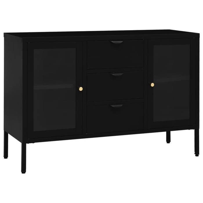 SALE 2026Buffet de cuisine - Placard vaisselier - WINWIN - Cabinet bahut Noir 105x35x70cm Acier et verre trempé 30.44 Kg 5108910