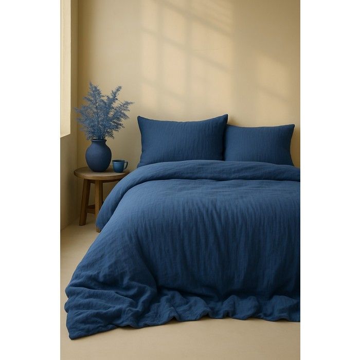 Parure de Couette Gaze de Coton Bleu 240x260 cm – Le Clos des Songes – Douce & Respirante