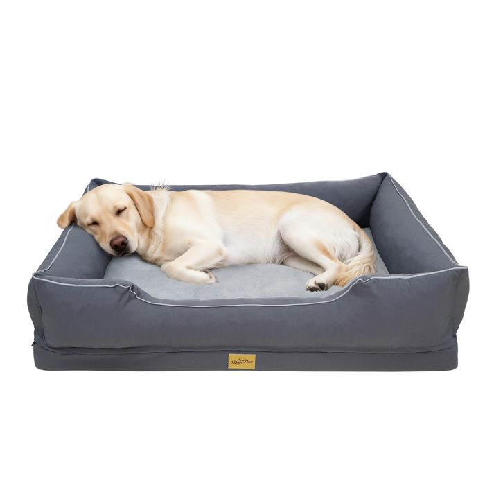 Panier Chien Orthopédique - BingoPaw - Coussin Déhoussable pour Chiens Mémoire de Forme Anti-dérapant - Gris 111x88x23cm