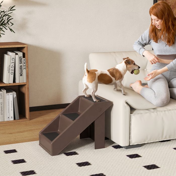 Escalier pour Chien Pliant à 3 Marches Antidérapantes Escalier pour Animaux en Plastique 50 x 305 x 365 cm Marron
