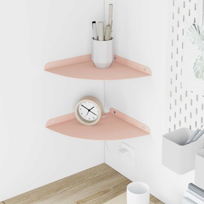 Étagère flottante - VIDAXL - Lot de 2 - Angle quart de rond - Acier rose mat - 24 x 24 x 2 cm