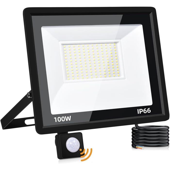 Projecteur LED extérieur avec détecteur de mouvement - 100W puissance - 10000 lumens - Blanc froid 6500K
