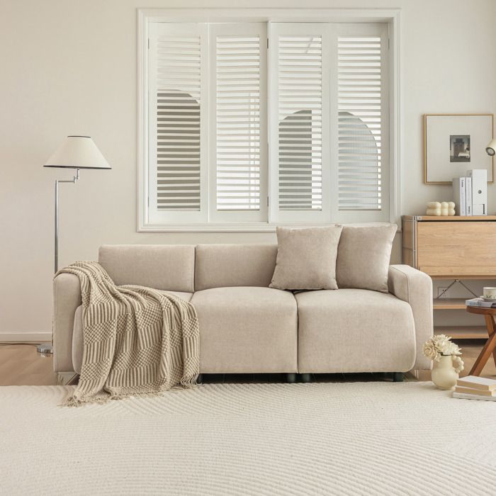 Canapé - MINIMAL - WF530130AAA - 3 places - Tissu chenille beige - Assise extra-large 57 cm