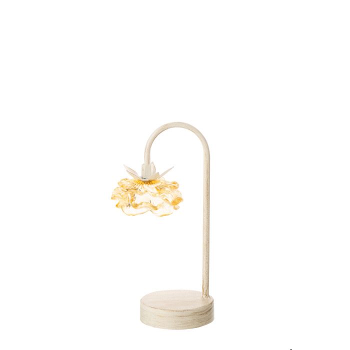 J-Line Lampe de Table Fleur - métal/verre - jaune/blanc cassé - small - lumières LED J-Line Lampe de Table Fleur - métal/verre - jaune/blanc cassé - small - lumières LED