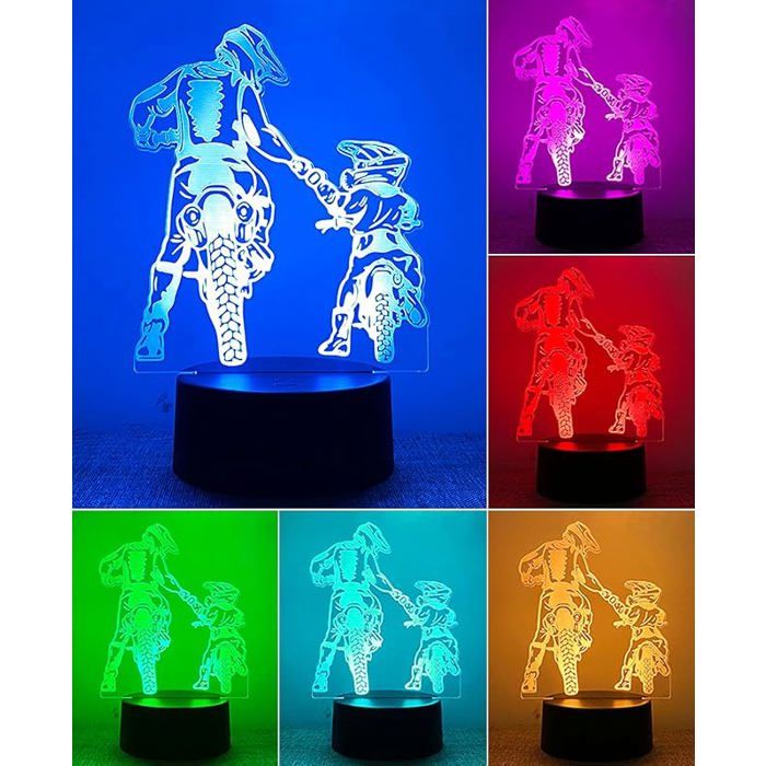 Veilleuse Motorrad 3D LED Lampe Ambiance Familiale - moto Cross Lumineuse Parent et Enfant - 7 Couleurs Motorra COFFRET THEMATIQUE