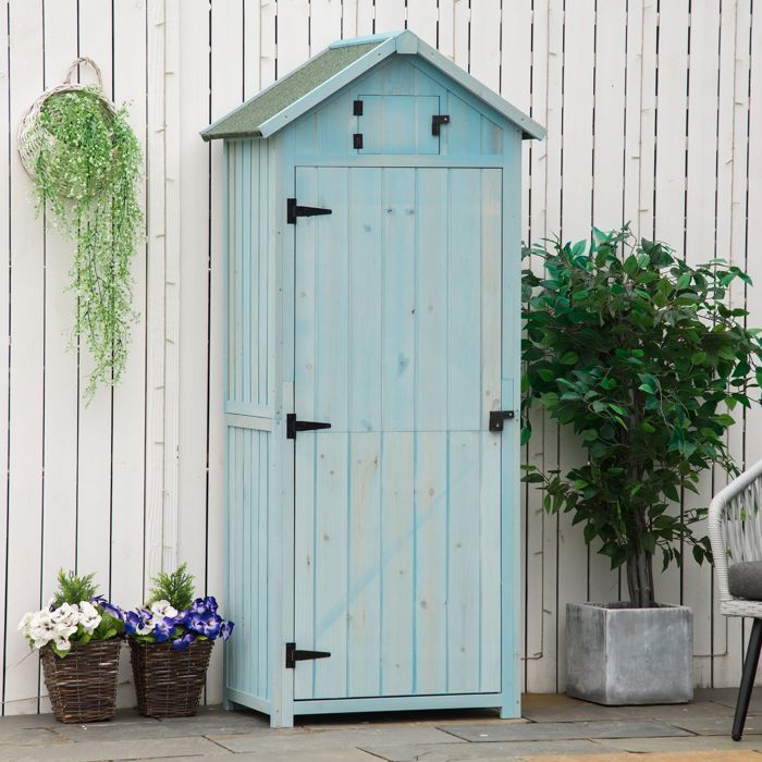 Armoire de jardin en bois 77x542x179 cm bleu clair et vert abri à outils résistant aux intempéries