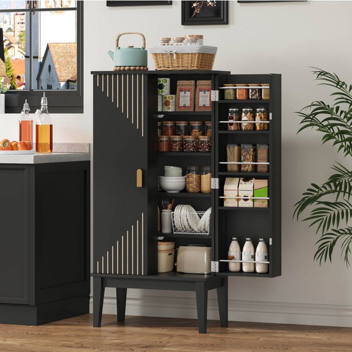 Buffet de cuisine 2 portes avec rangements de porte meuble de rangement vintage noir en MDF 59 x 30 x 120 cm Grjofek