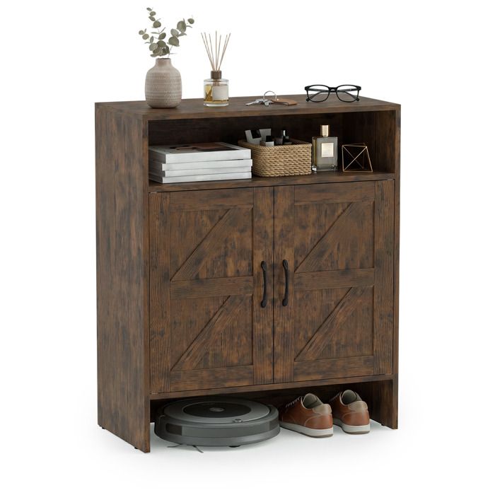 COSTWAY Meuble a Chaussure avec 2 Portes 2 Étagères Réglables Compartiments Ouverts pour Entrée Salon 70x35x95cm Marron COSTWAY Meuble a Chaussure avec 2 Portes 2 Étagères Réglables Compartiments Ouverts pour Entrée Salon 70x35x95cm Marron