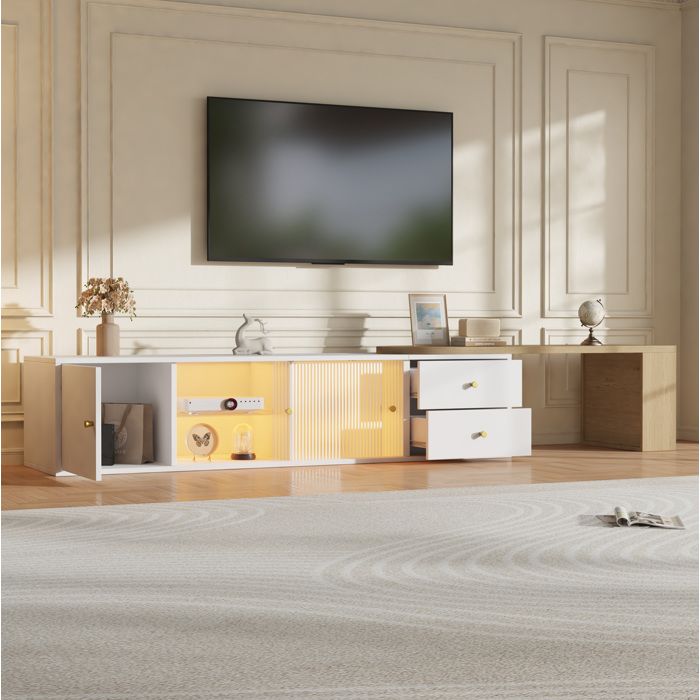 VUENOR Meuble TV extensible LED 175 x 40 x 35 5 cm blanc et bois