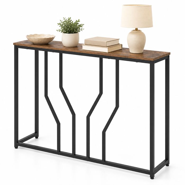 GIANTEX Table Console Slim avec Plateau Effet Bois Console Derrière Canapé Structure en Acier 110 x 30 x 80 cm Marron GIANTEX Table Console Slim avec Plateau Effet Bois Console Derrière Canapé Structure en Acier 110 x 30 x 80 cm Marron
