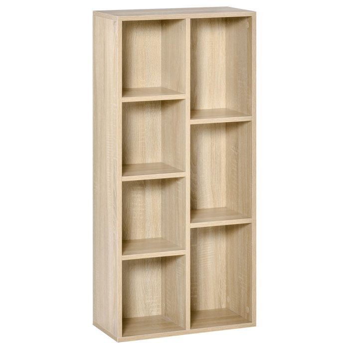 Bibliothèque - Étagère de rangement - 7 compartiments - Bois - Chêne - Dispositif antibasculement - 50 x 24 x 106 cm - EUJIGSHOP