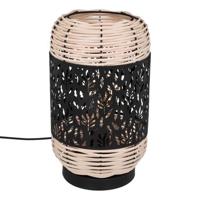 Lampe cylindre Cosy rotin métal noir H30cm - Atmosphera Créateur dintérieur