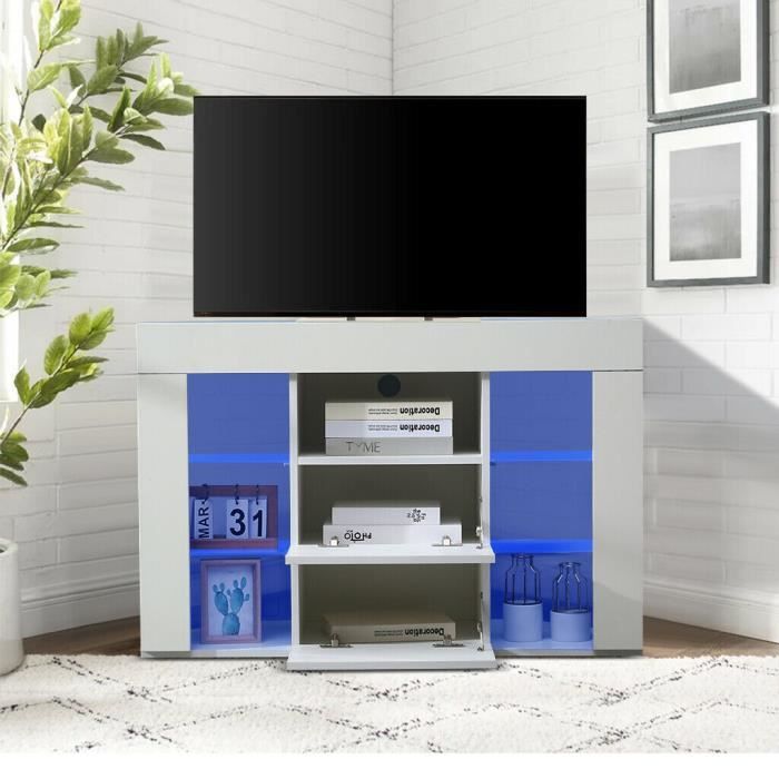 dripex meuble tv d'angle blanc - vitrine à haute brillance avec lumières led moderne -h 68cm