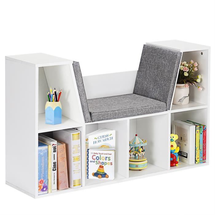 Bibliotheque Meuble De Rangement En Bois Avec 6 Compartiments Et Siege Pour Chambre Salon Bureau 102 5x29 5x63cm L X L X H Blanc Achat Vente Bibliotheque Meuble De Rangement Cdiscount