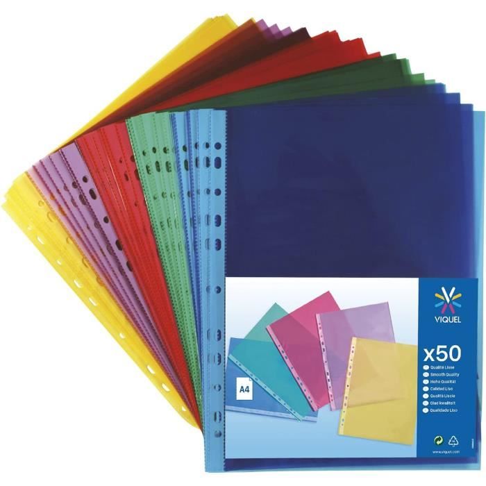 Lot De 50 Pochettes Plastique Transparentes A4 - Protection Documents, Polypropylène 100 Microns, Ouvertes Sur 2 Côtés - 8