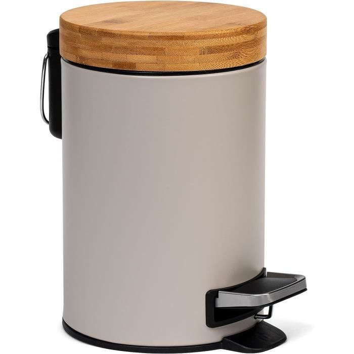 Set Poubelle Et Brosse Bambou 3L Noir – Pour Salle De Bain Ou Cuisine, Décoration Naturelle