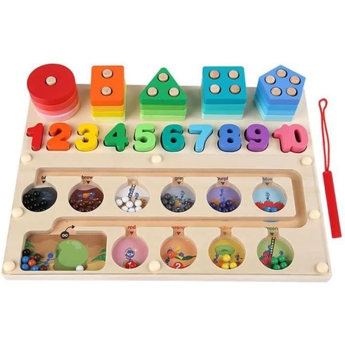 Jeu éducatif Montessori Labyrinthe Magnétique - Tri Couleurs Et Chiffres, Bois, Pour Enfants 3-4 Ans