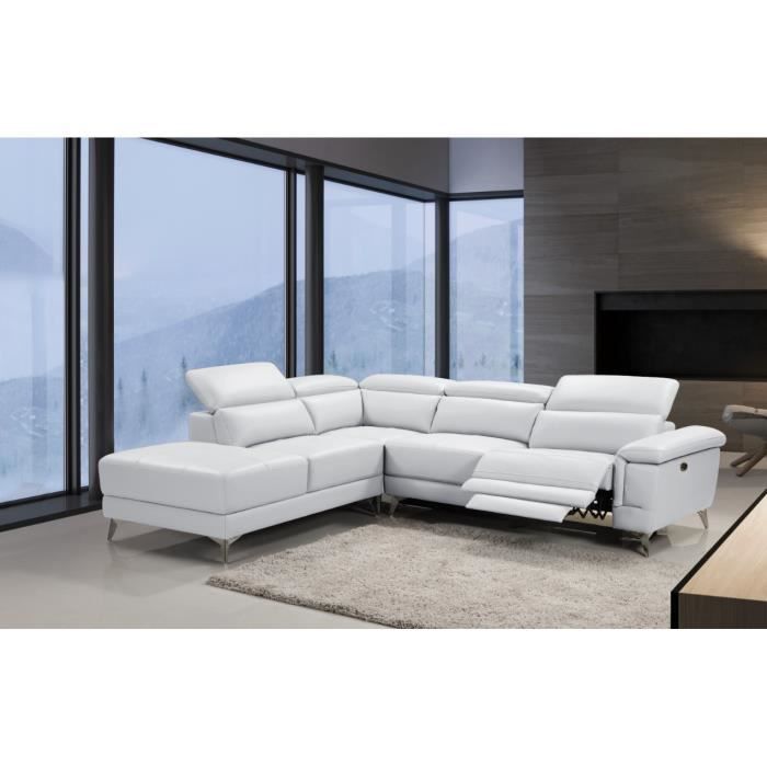 Canape D Angle Relax Electrique En Cuir De Vachette Alessandro Blanc Cdiscount Maison