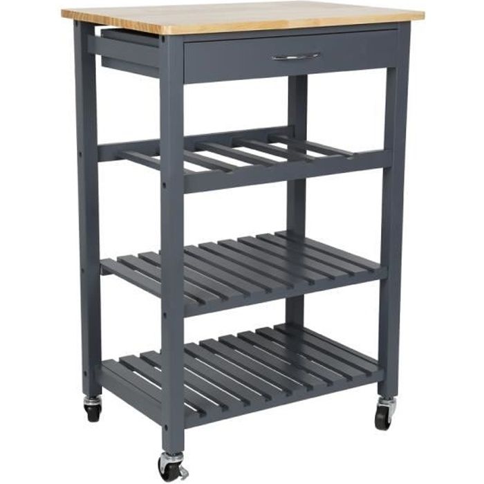 Keke Desserte A Roulettes Meuble Rangement Cuisine En Bois Gris Cdiscount Maison