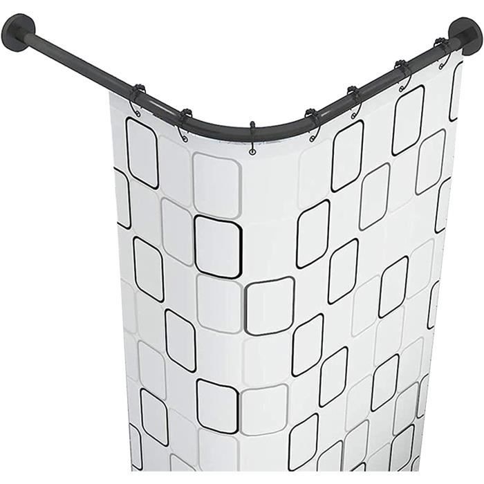 Tringle à Rideau De Douche D'Angle Zaplyte - Acier Inoxydable, Forme L, Noire - Taille Réglable