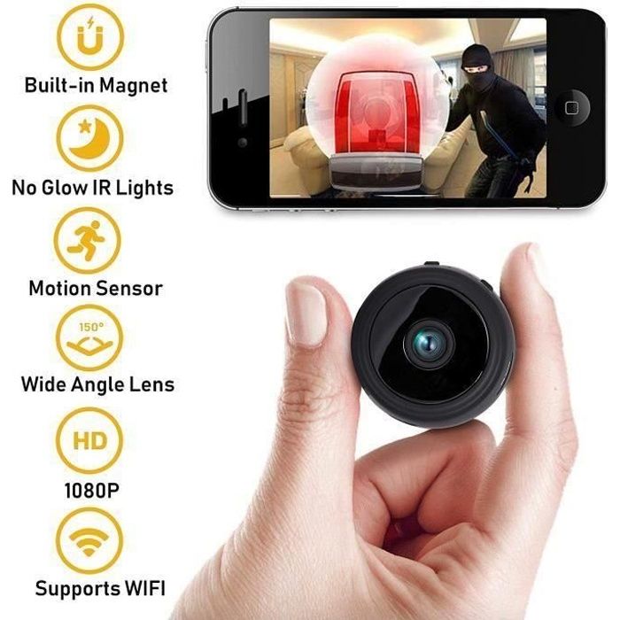 Mini enregistreur de caméra espion, caméra cachée sans fil magnétique WiFi 1080p pour nounou et vision nocturne
