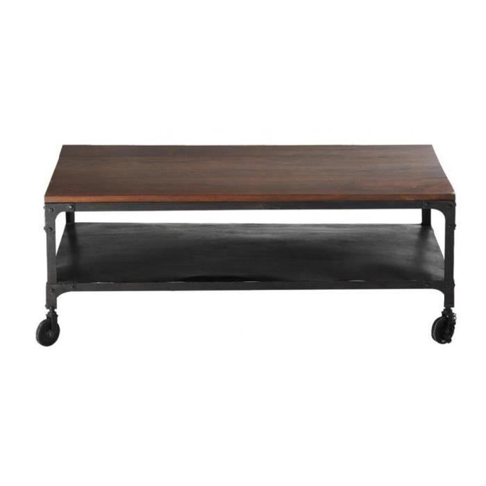 Table Basse Industrielle Vintage – Bois Et Métal Noir – Ronde – Fabriquée Main – UK – Neuf