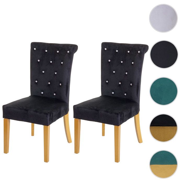 MCW 2x Chaise de salle à manger MCW-D22 Velours clouté ~ noir pieds couleur or