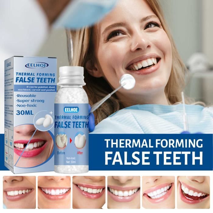 Dentier adhésif en résine plastique, réparation de l'espace entre les dents, fausses dents, granulés de colle solide temporaire