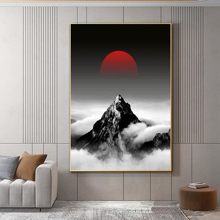 Tableau paysage montagne cascade - Décoration murale - 80x80cm - Impression haute résolution sur toile Avec cadre