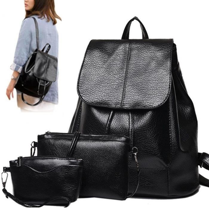 3pcs Sac A Dos Pu Cuir Sac Bandouliere Voyage Casual Ecole Pour Femme Fille Noir Noir Achat Vente Sac A Dos 7793120365939 Cdiscount