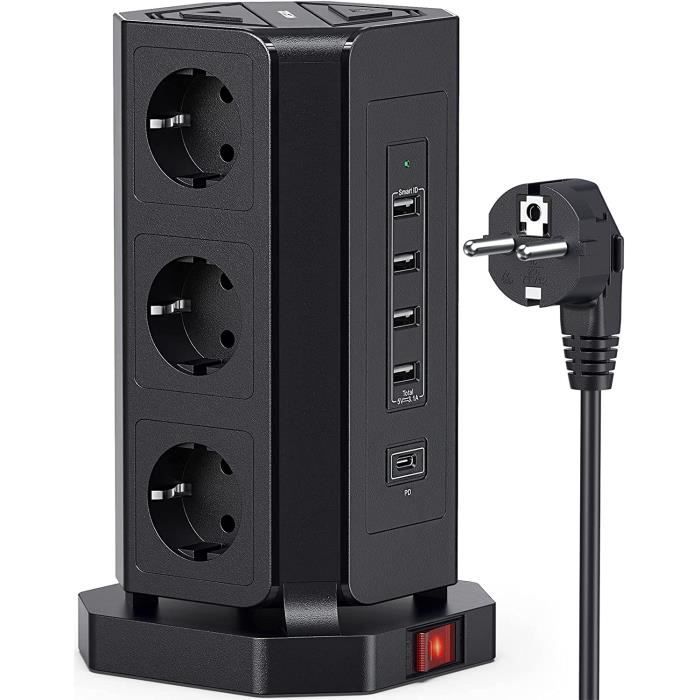 GLCON Tour Multiprise avec Interrupteur, 8 Prises Bloc Multiprise  Parafoudre avec USB et USB C pour Bureau 2M Câble Noir : :  Bricolage