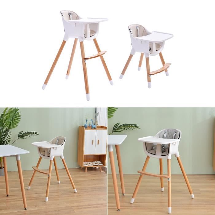 totu - Chaise de repas pour bébé en bois Hêtre 2-en-1 réglable en hauteur 60 et 83cm