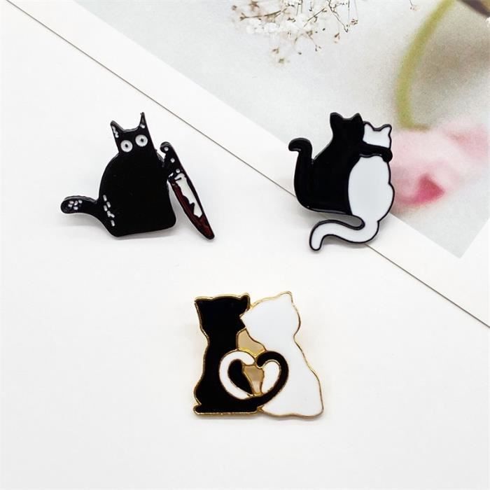 Petite broche vintage chat métal doré émail noir strass - Jeronine Vintage