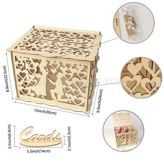 Boîte à Cartes De Vœux Dorée Pailletée Pour Mariage - Avec Serrure, En Bois, Neuf