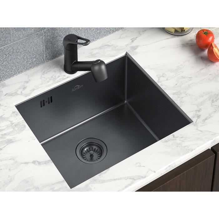 Auralum Évier de Cuisine 1 Bac 50x43x18,5CM Évier sous plan en Acier  Inoxydable 201 Évier Noir pour Cuisine avec Système de Drainage - Cdiscount  Bricolage