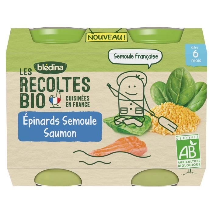Bledina Les Recoltes Bio Petits Pots Pour Bebe Bio Des 6 Mois Epinards Semoule Saumon 2x0g Achat Vente Plats Cuisines Bledina Les Recoltes Bio Petits Pots Pour Bebe Bio Des
